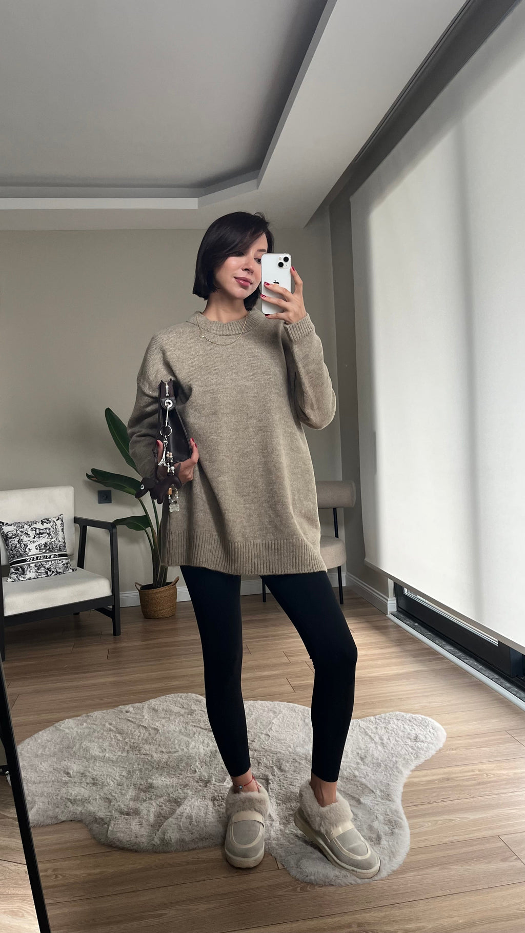 Bisiklet Yaka Oversize Bej Kazak