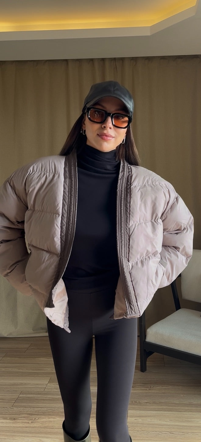 Oversize Bej Şişme Mont