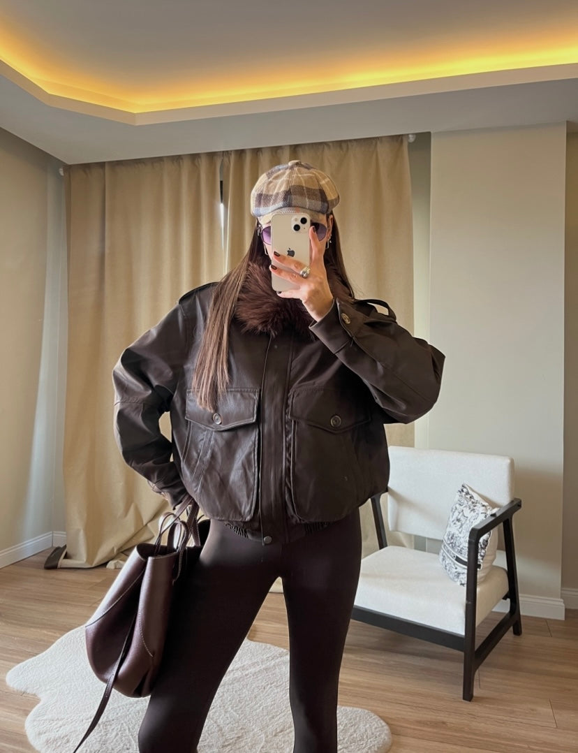 YAKA KÜRK DETAY PREMİUM DERİ CEKET