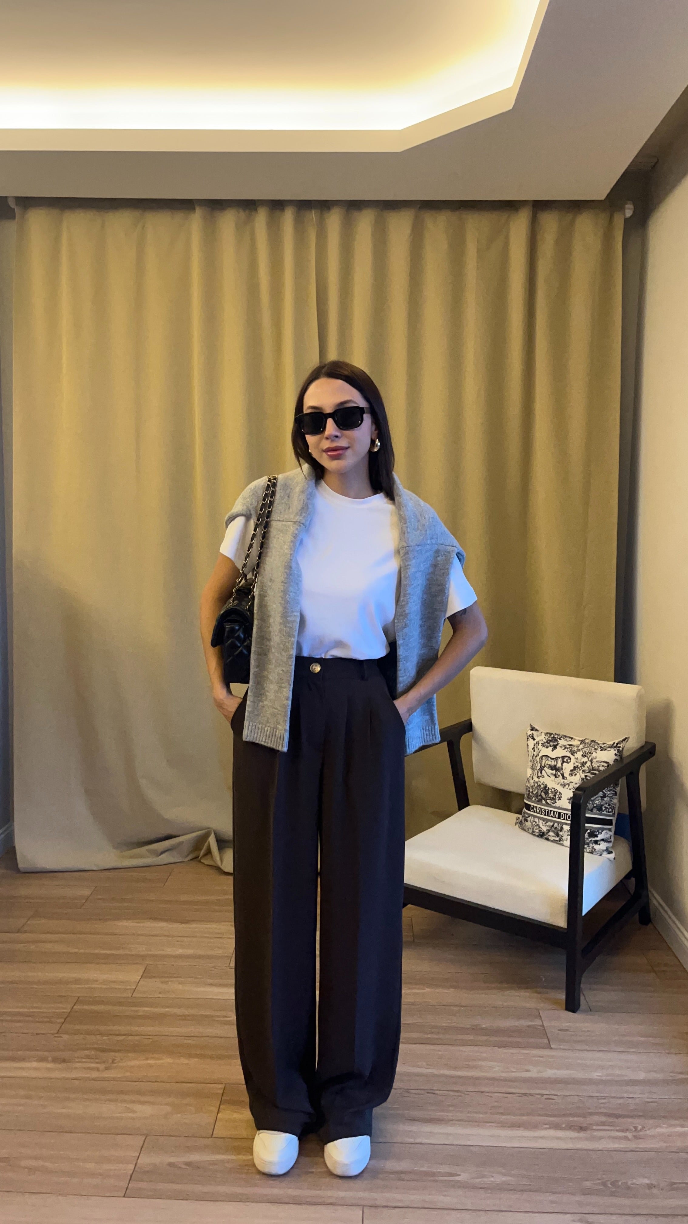 GOLD DÜĞMELİ KAHVERENGİ PALAZZO PANTOLON