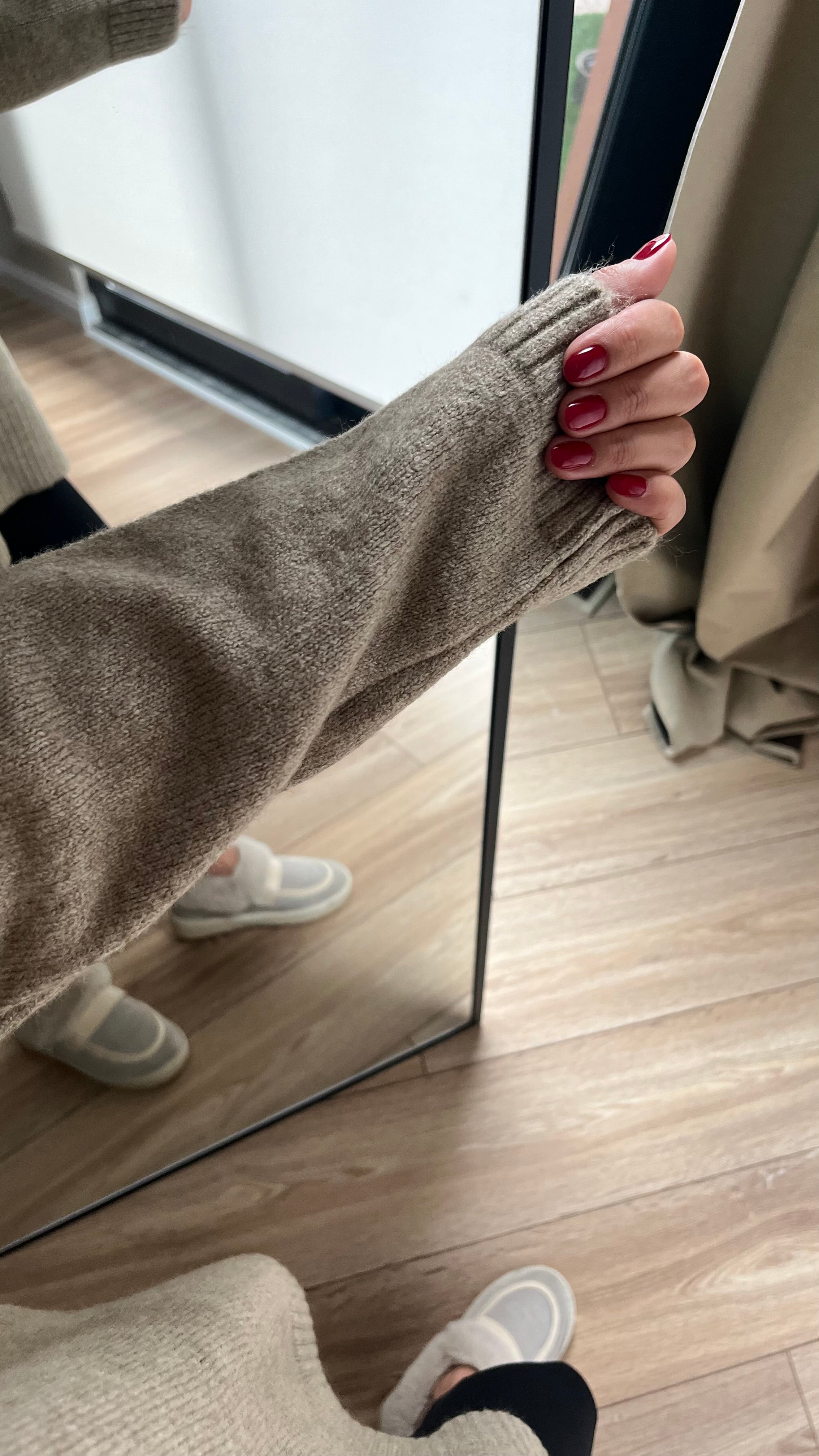 Bisiklet Yaka Oversize Bej Kazak