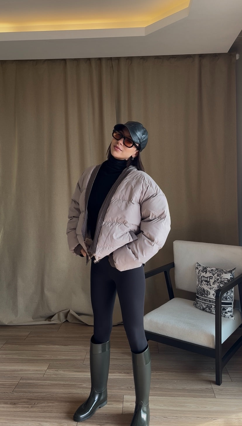 Oversize Bej Şişme Mont