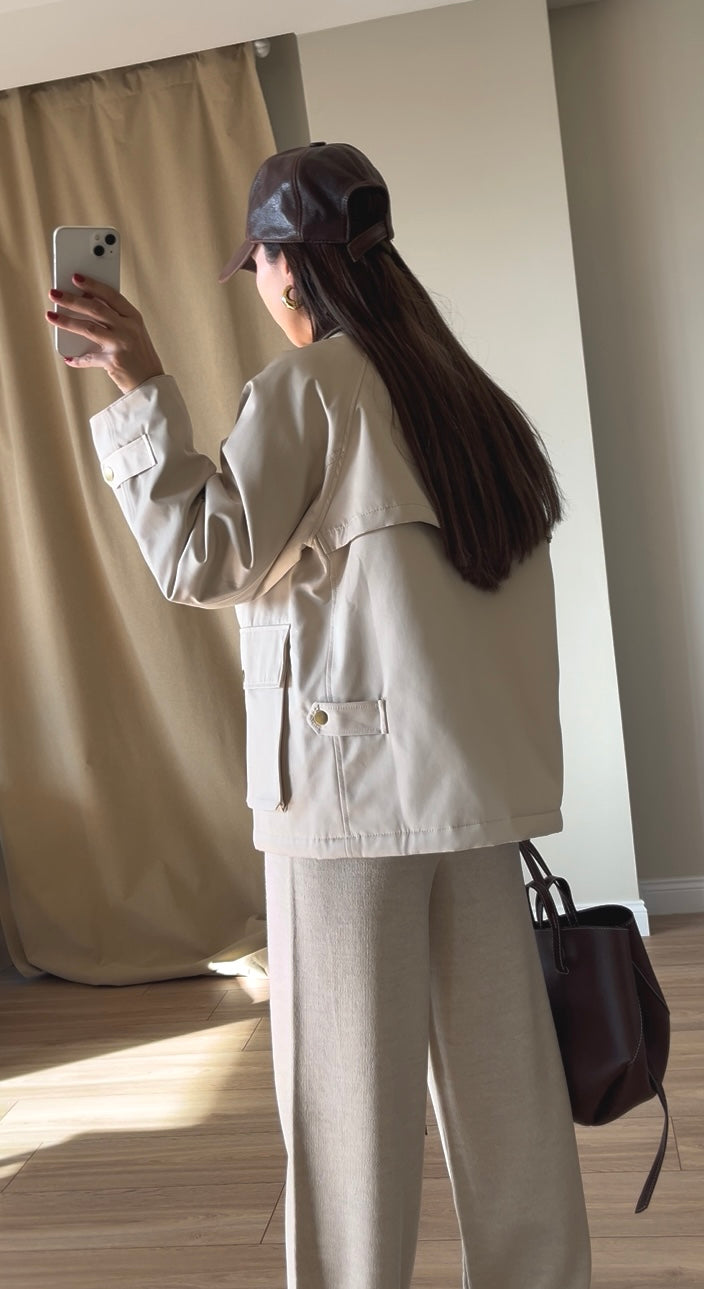 PREMİUM YAKASI KADİFE DETAY İÇ ASTARLI KREM CEKET