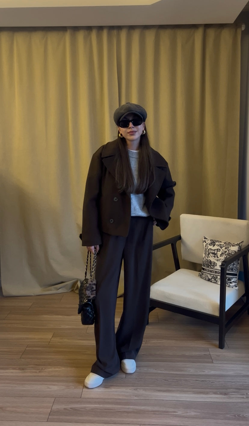 GOLD DÜĞMELİ KAHVERENGİ PALAZZO PANTOLON