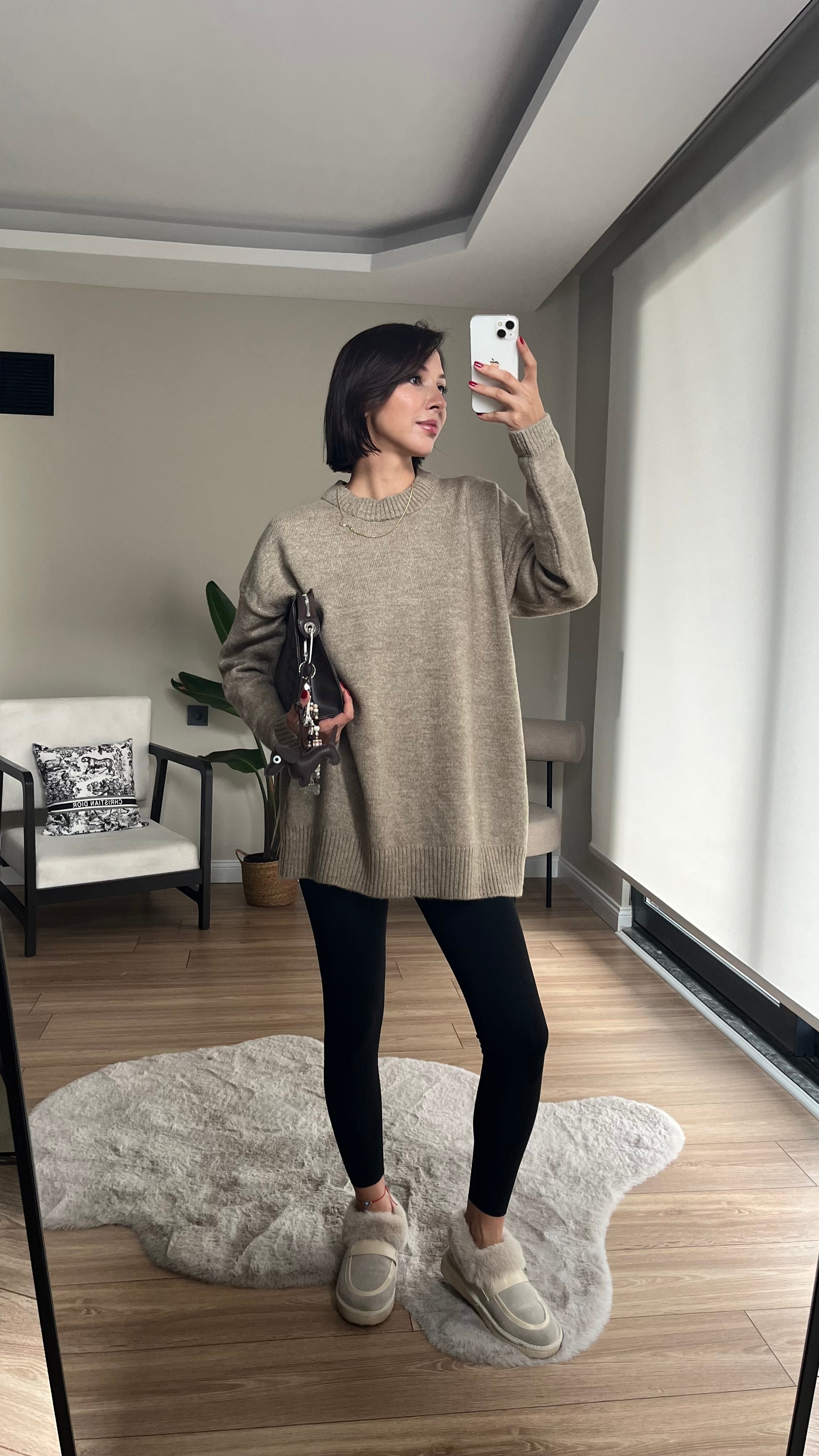 Bisiklet Yaka Oversize Bej Kazak