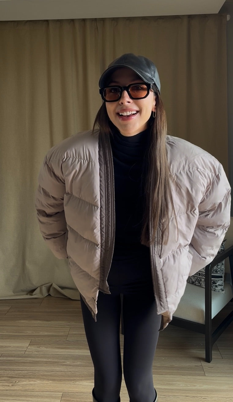 Oversize Bej Şişme Mont