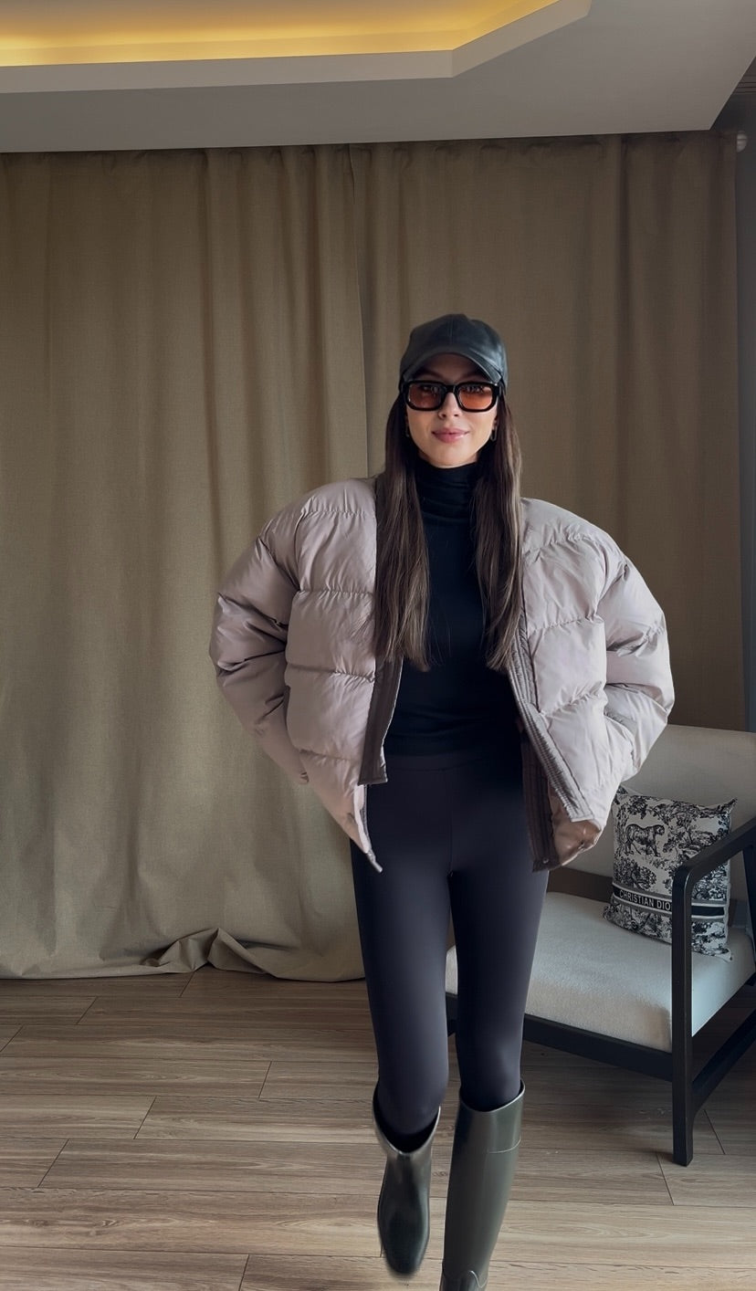 Oversize Bej Şişme Mont