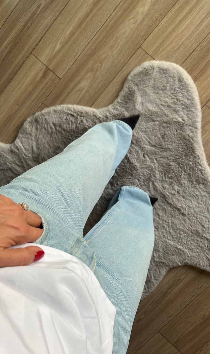 Buz Mavi Wide Leg Yüksek Bel Jean